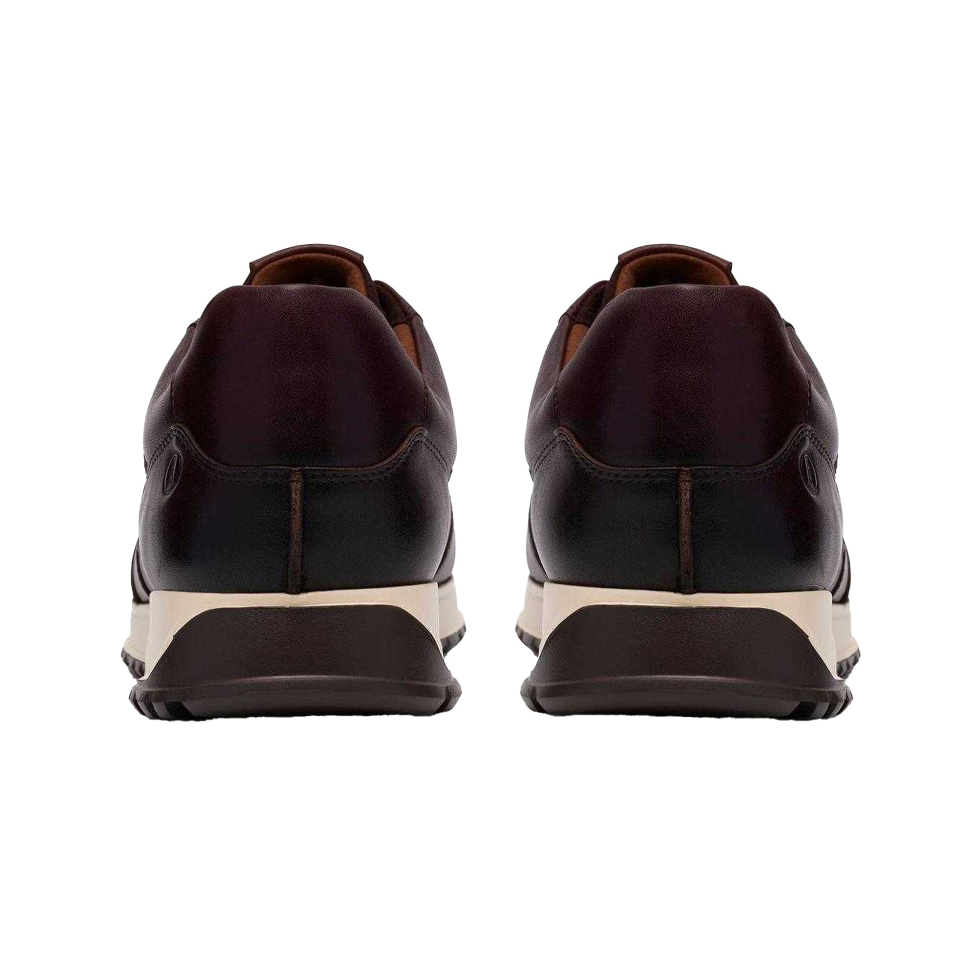 Brown - Back - Clarks Mens Radwell Tie Leather Flat Trainers