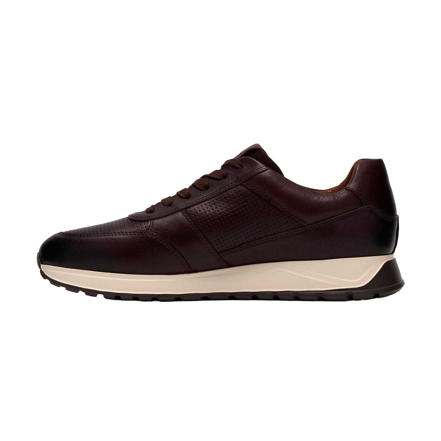 Brown - Side - Clarks Mens Radwell Tie Leather Flat Trainers