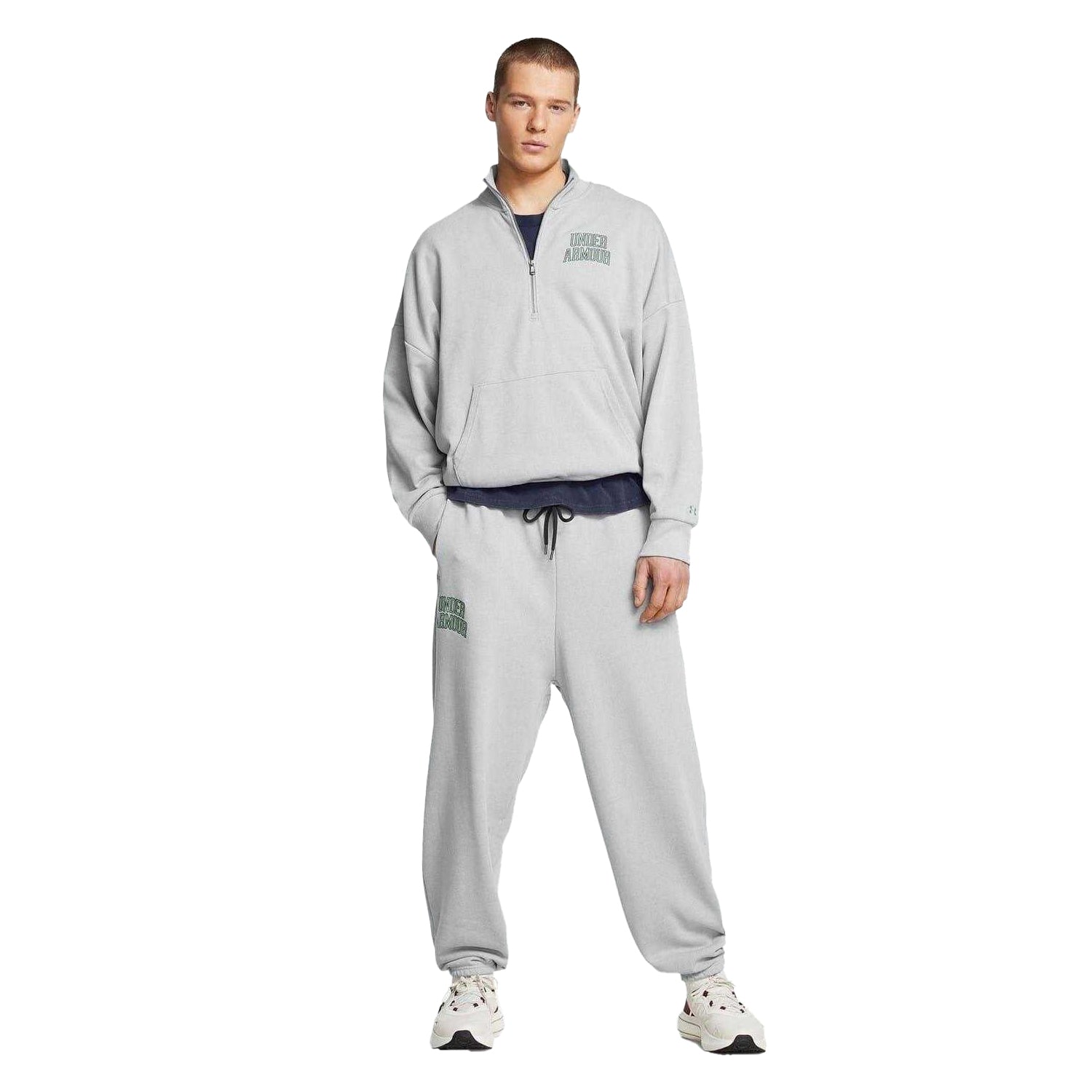 Grey - Pack Shot - Under Armour Mens Icon Quarter Zip Relaxed Fit Sweatshirt