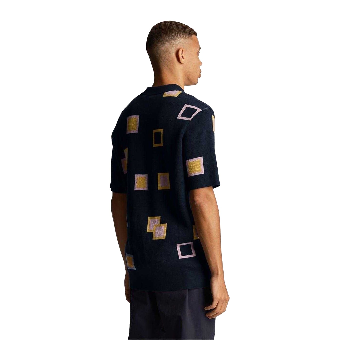 Dark Navy - Back - Lyle & Scott Mens Square Knitted Regular Polo Shirt