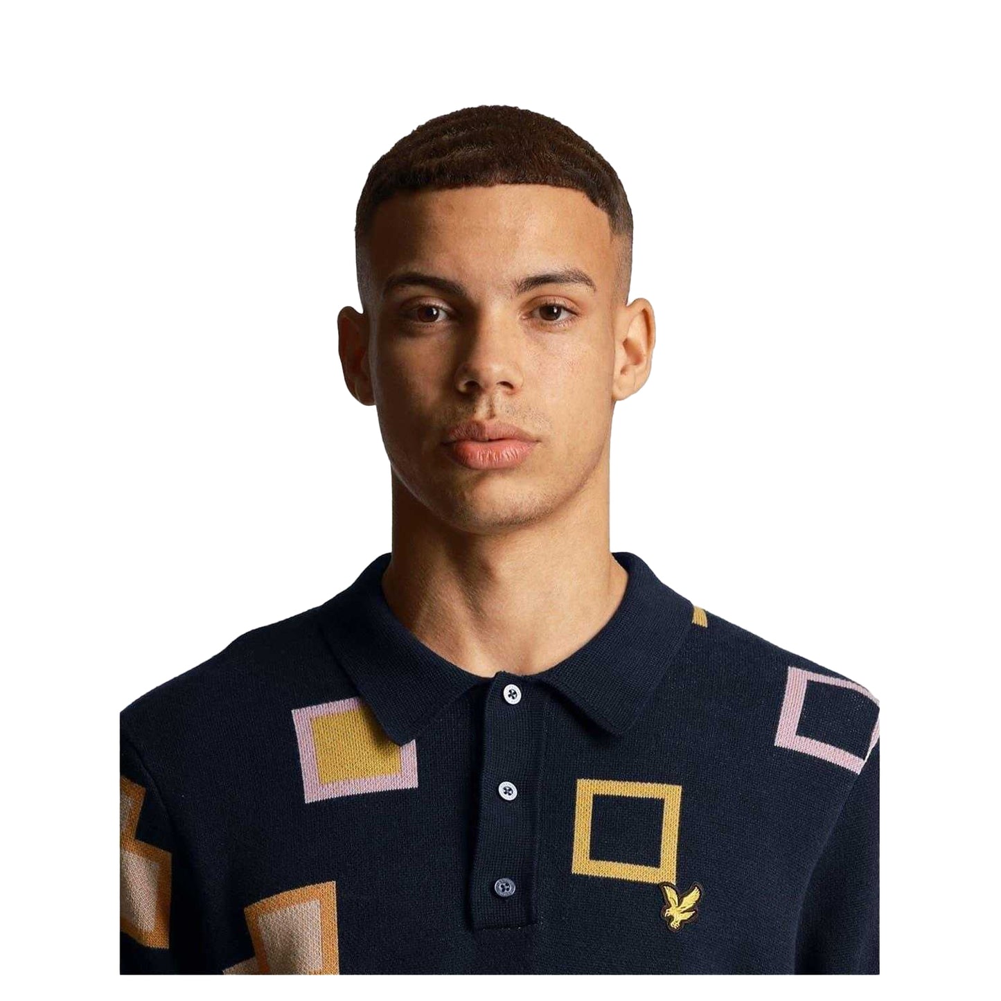 Dark Navy - Side - Lyle & Scott Mens Square Knitted Regular Polo Shirt