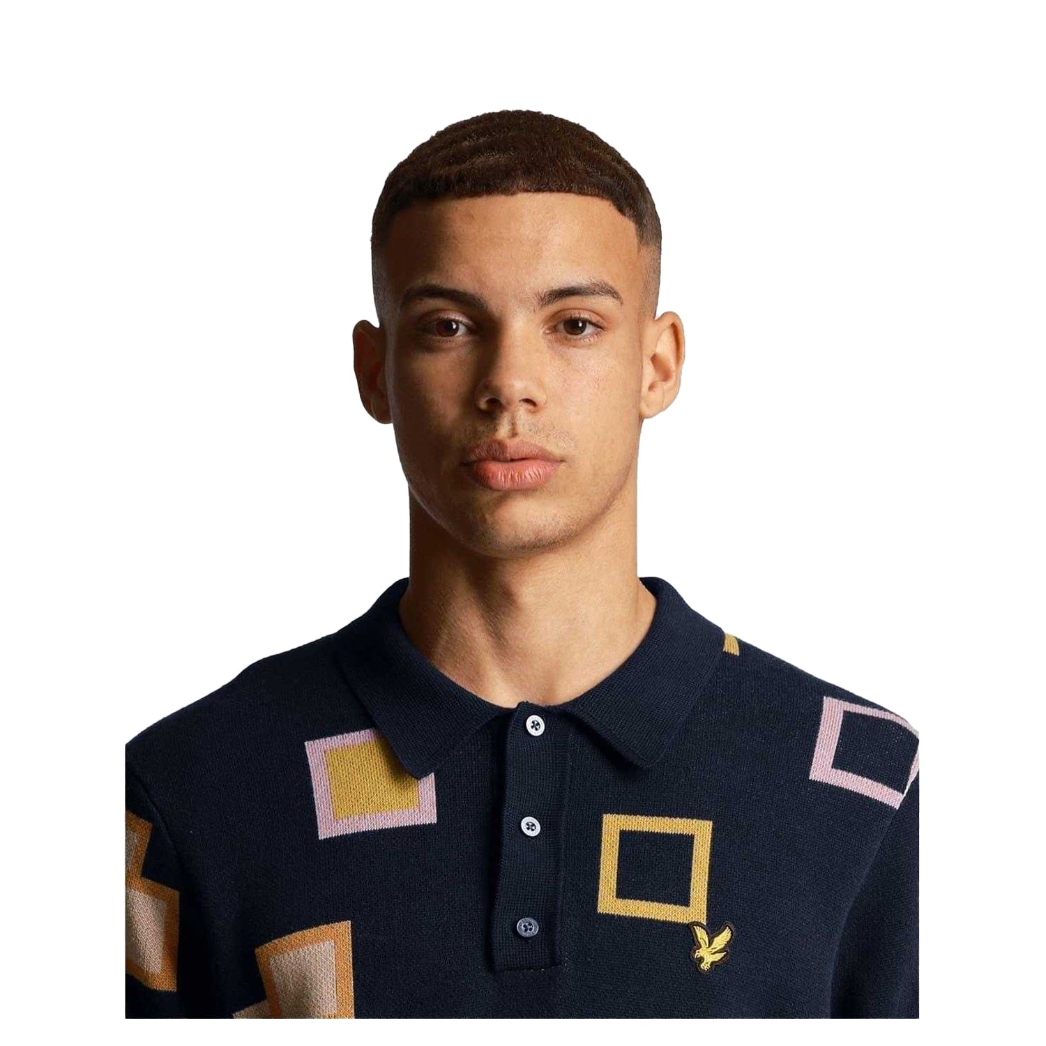 Dark Navy - Side - Lyle & Scott Mens Square Knitted Regular Polo Shirt