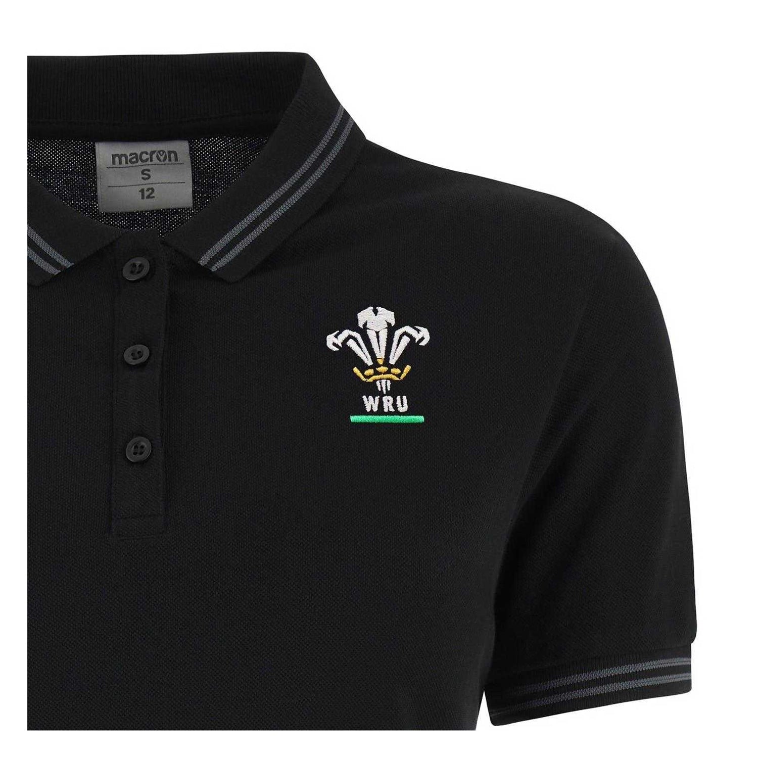 Black-Gold-Red - Side - Macron Womens-Ladies 2024 Wales RU Polo Shirt