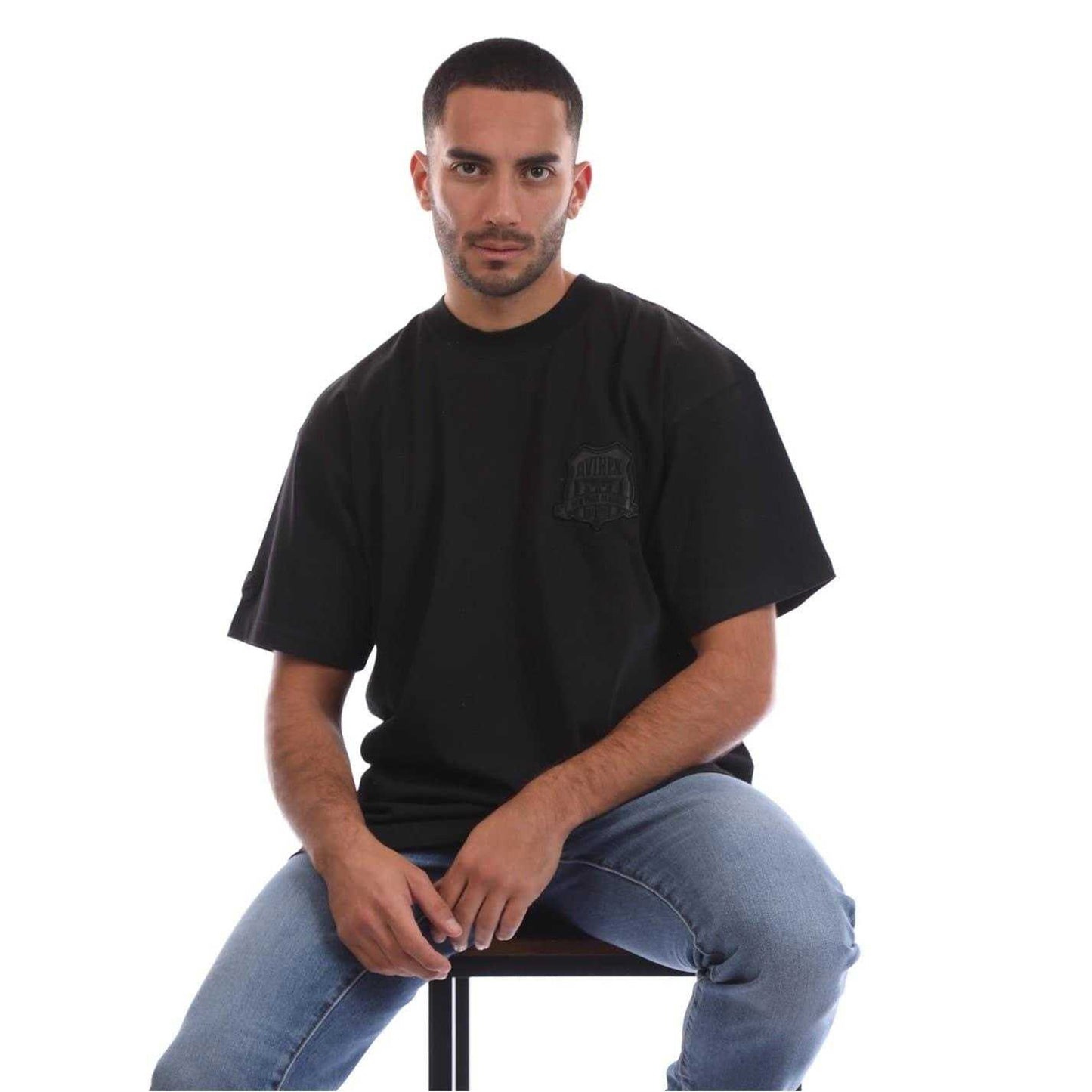 Black - Lifestyle - Avirex Mens Beam Embossed Logo T-Shirt