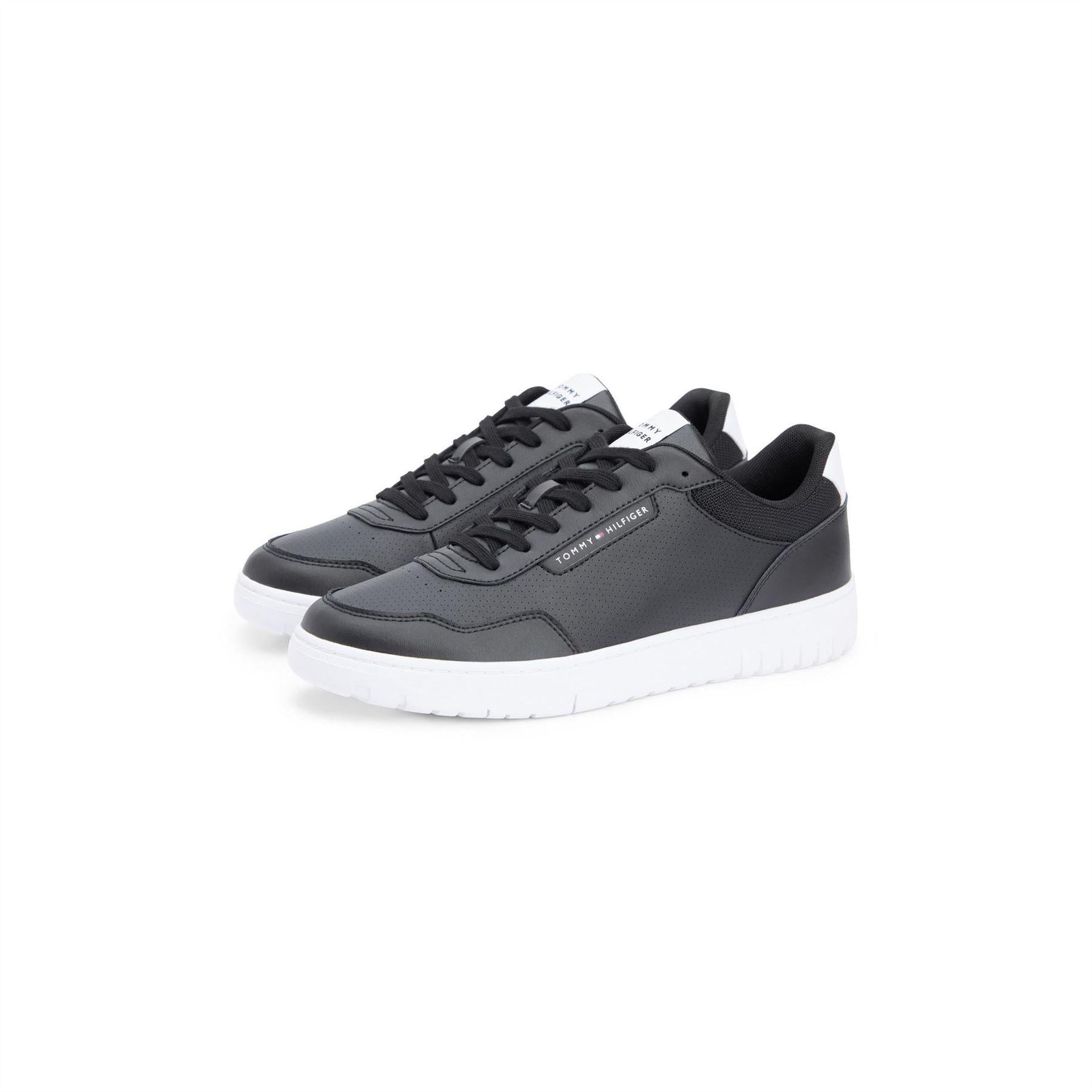 Black - Back - Tommy Hilfiger Mens Basket Core Lt Leather Trainers
