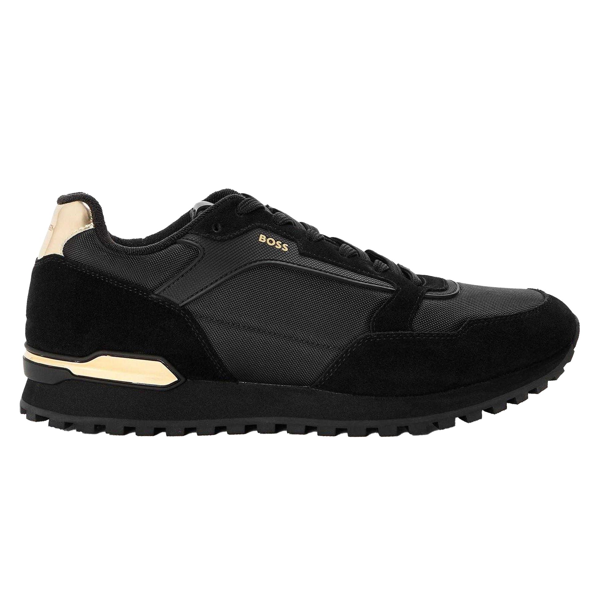 Black - Front - Boss Mens Parkour Athletic Suede Trainers