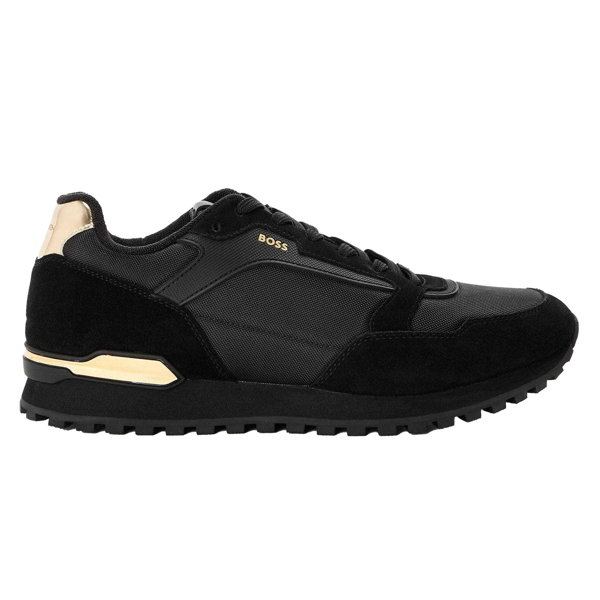 Black - Front - Boss Mens Parkour Athletic Suede Trainers