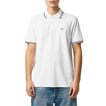 White - Side - Emporio Armani EA7 Mens Tipped Regular Polo Shirt