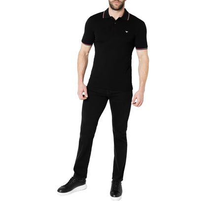 Black - Side - Emporio Armani EA7 Mens Tipped Regular Polo Shirt