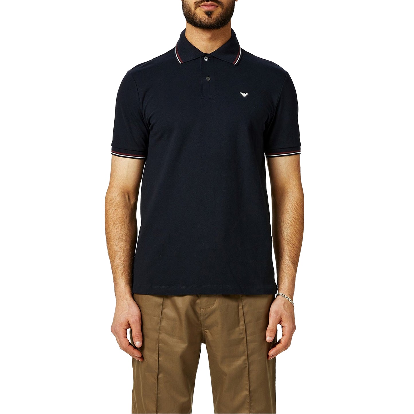 Navy - Side - Emporio Armani EA7 Mens Tipped Regular Polo Shirt