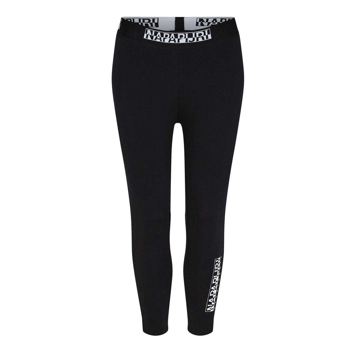 Black - Front - Napapijri Womens-Ladies Cotton Blend Vertical Logo Leggings