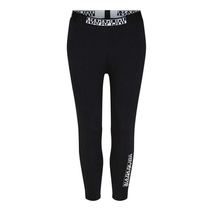 Black - Front - Napapijri Womens-Ladies Cotton Blend Vertical Logo Leggings