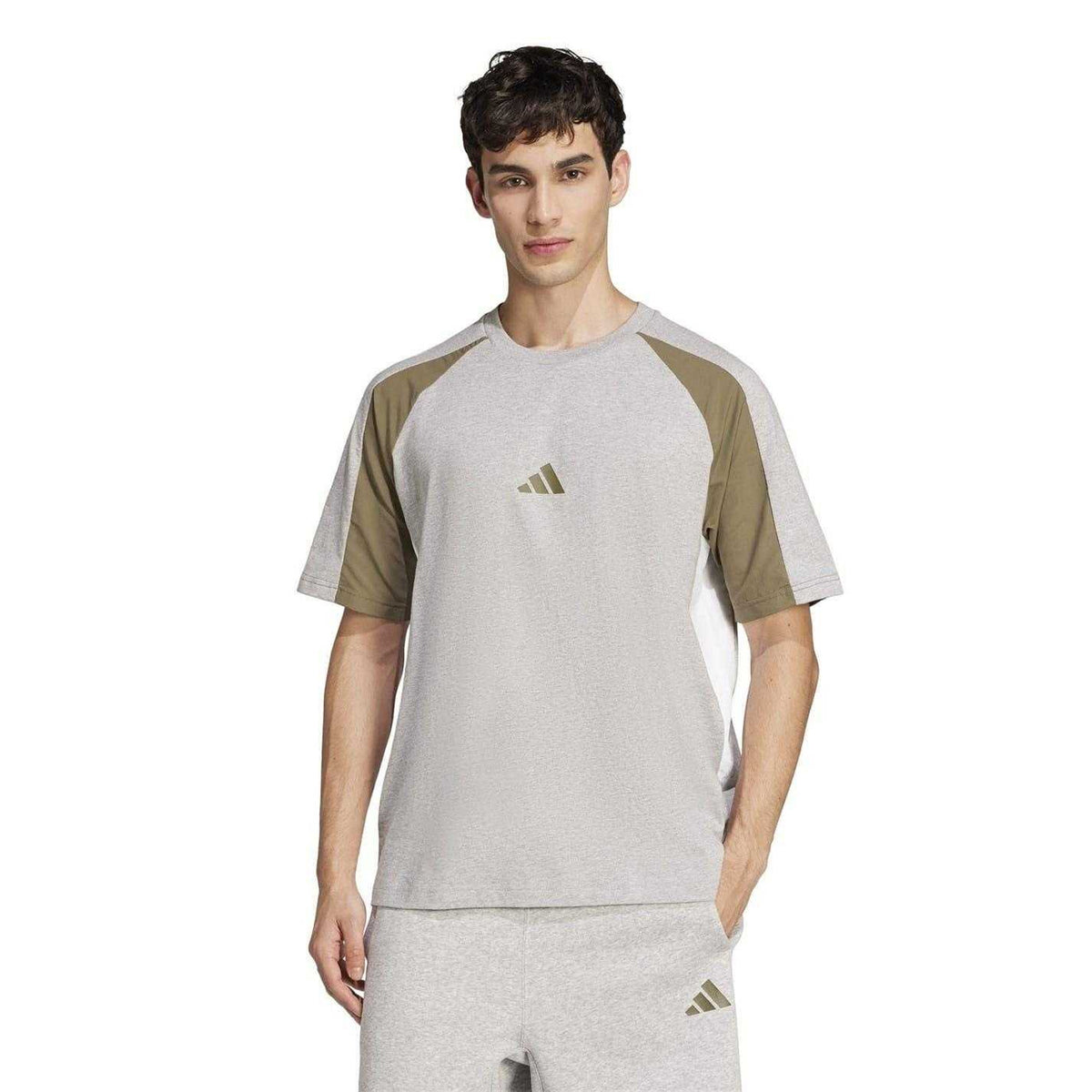 Grey Heather Marl - Lifestyle - Adidas Mens Essentials Colour Block T-Shirt