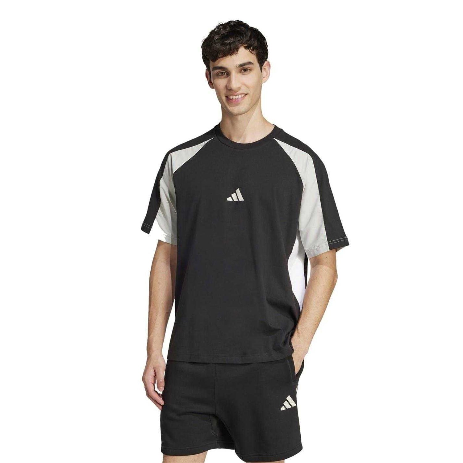 Black - Lifestyle - Adidas Mens Essentials Colour Block T-Shirt