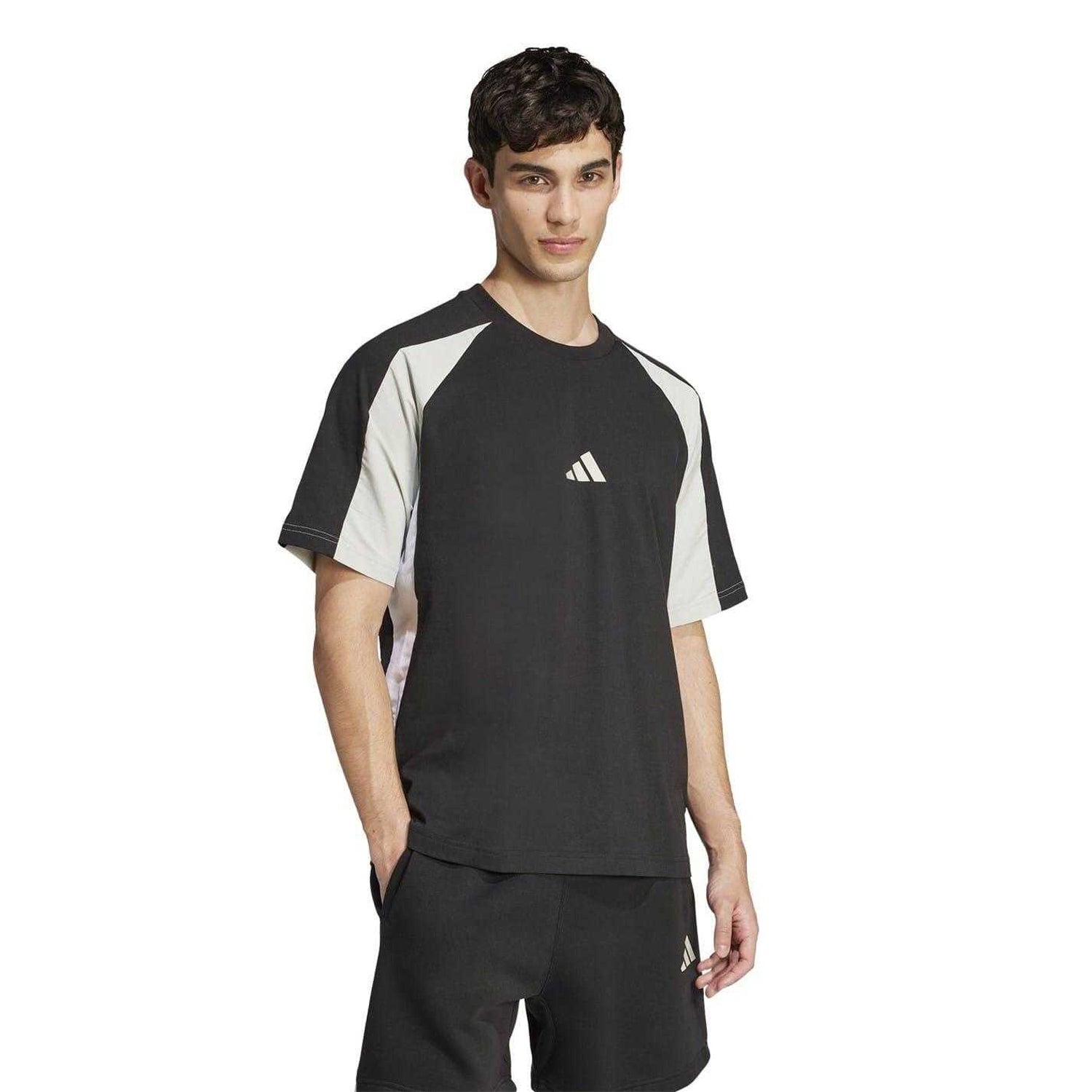 Black - Pack Shot - Adidas Mens Essentials Colour Block T-Shirt
