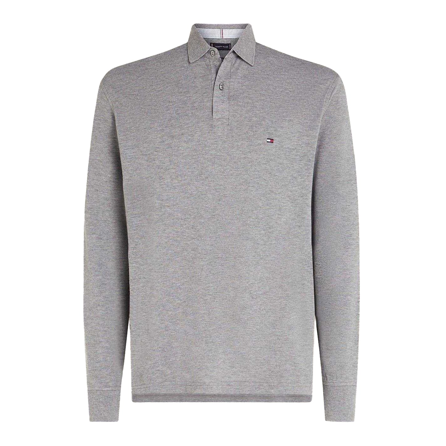 Medium Grey - Front - Tommy Hilfiger Mens Logo Long-Sleeved Polo Shirt