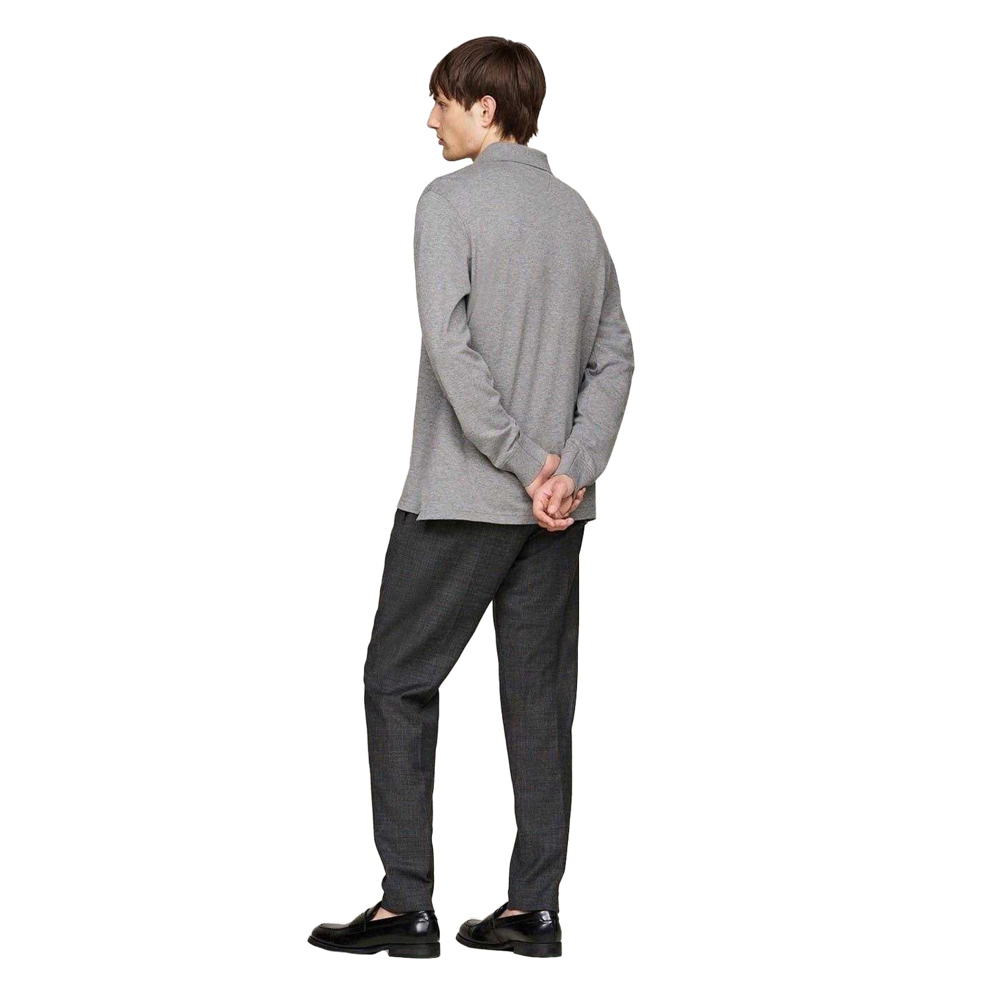 Medium Grey - Back - Tommy Hilfiger Mens Logo Long-Sleeved Polo Shirt