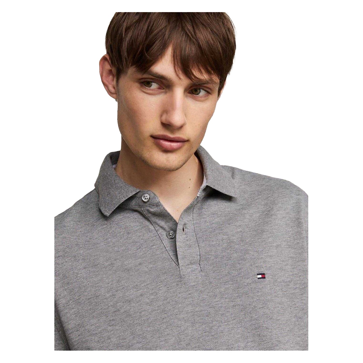 Medium Grey - Side - Tommy Hilfiger Mens Logo Long-Sleeved Polo Shirt