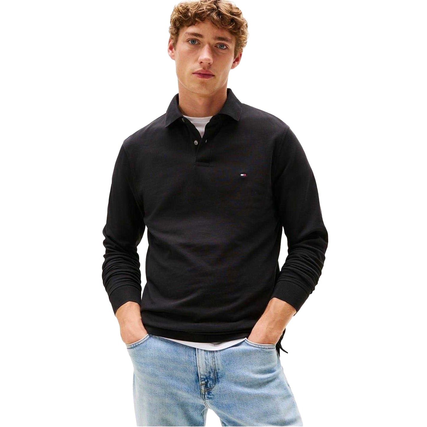 Black - Side - Tommy Hilfiger Mens Logo Long-Sleeved Polo Shirt