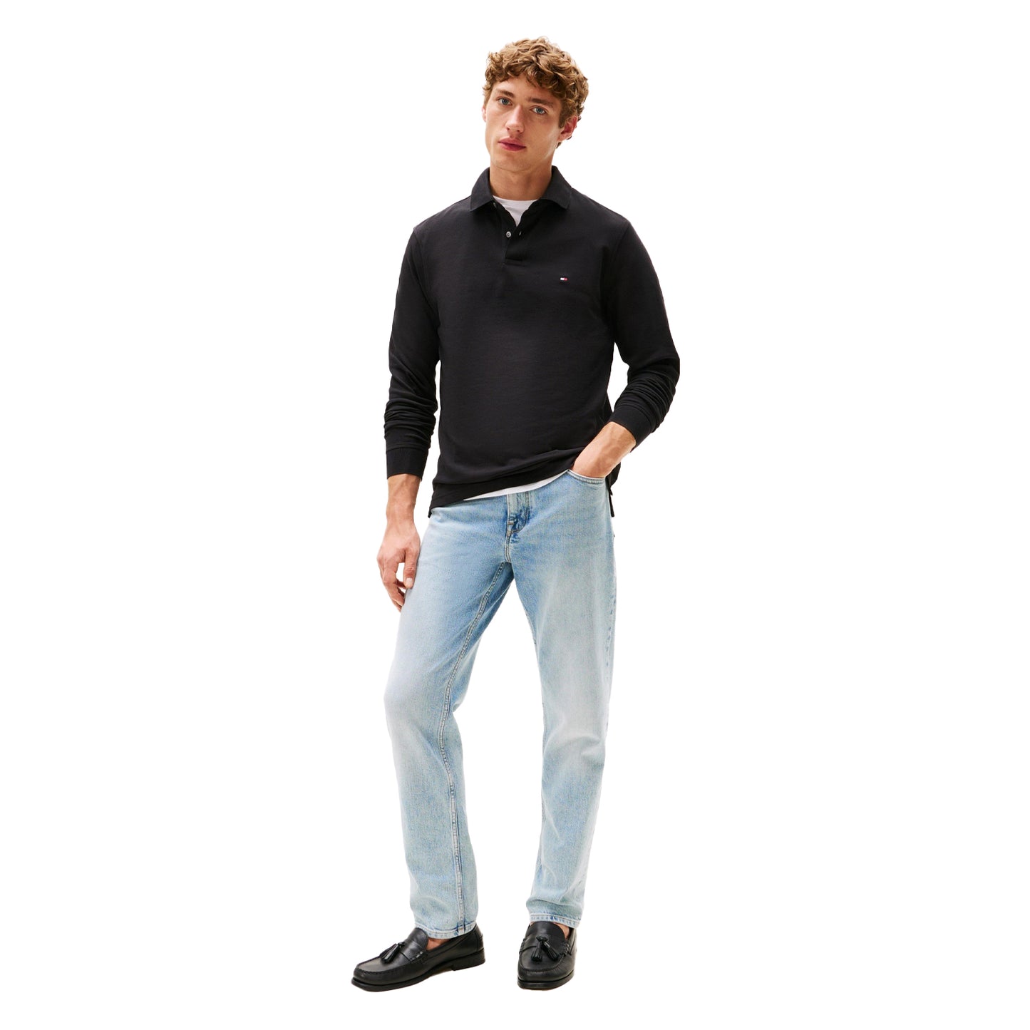 Black - Lifestyle - Tommy Hilfiger Mens Logo Long-Sleeved Polo Shirt