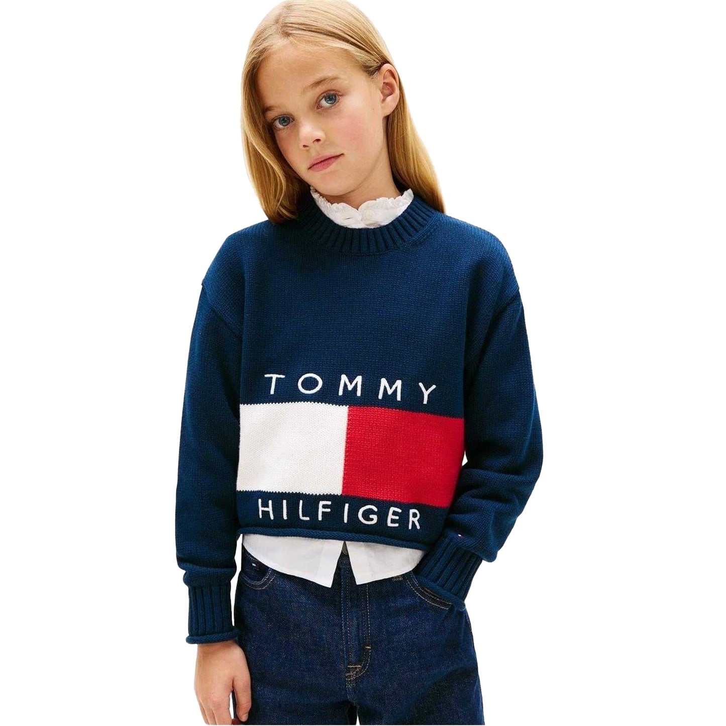 Night Navy - Side - Tommy Hilfiger Childrens-Kids Heritage Boxy Jumper