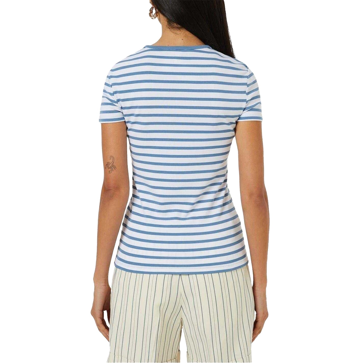 White-Azure Blue - Back - Ralph Lauren Womens-Ladies Striped Logo T-Shirt