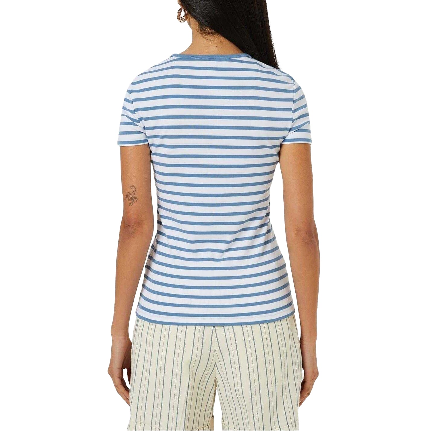 White-Azure Blue - Back - Ralph Lauren Womens-Ladies Striped Logo T-Shirt