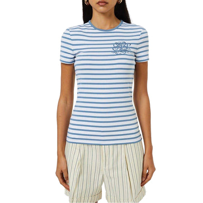 White-Azure Blue - Lifestyle - Ralph Lauren Womens-Ladies Striped Logo T-Shirt