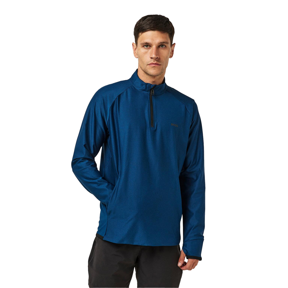 Blue - Side - Boss Mens Regular Raglan Active Sweatshirt