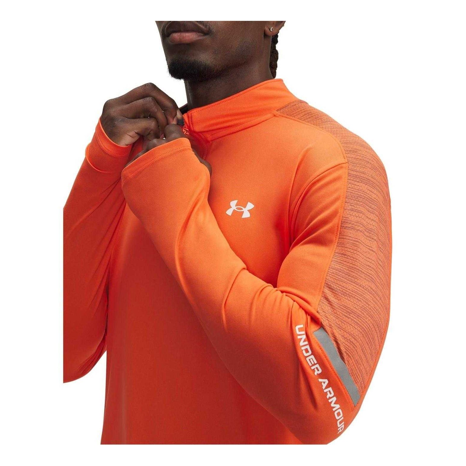 Orange - Side - Under Armour Mens Technical Long-Sleeved Running Sweatshirt
