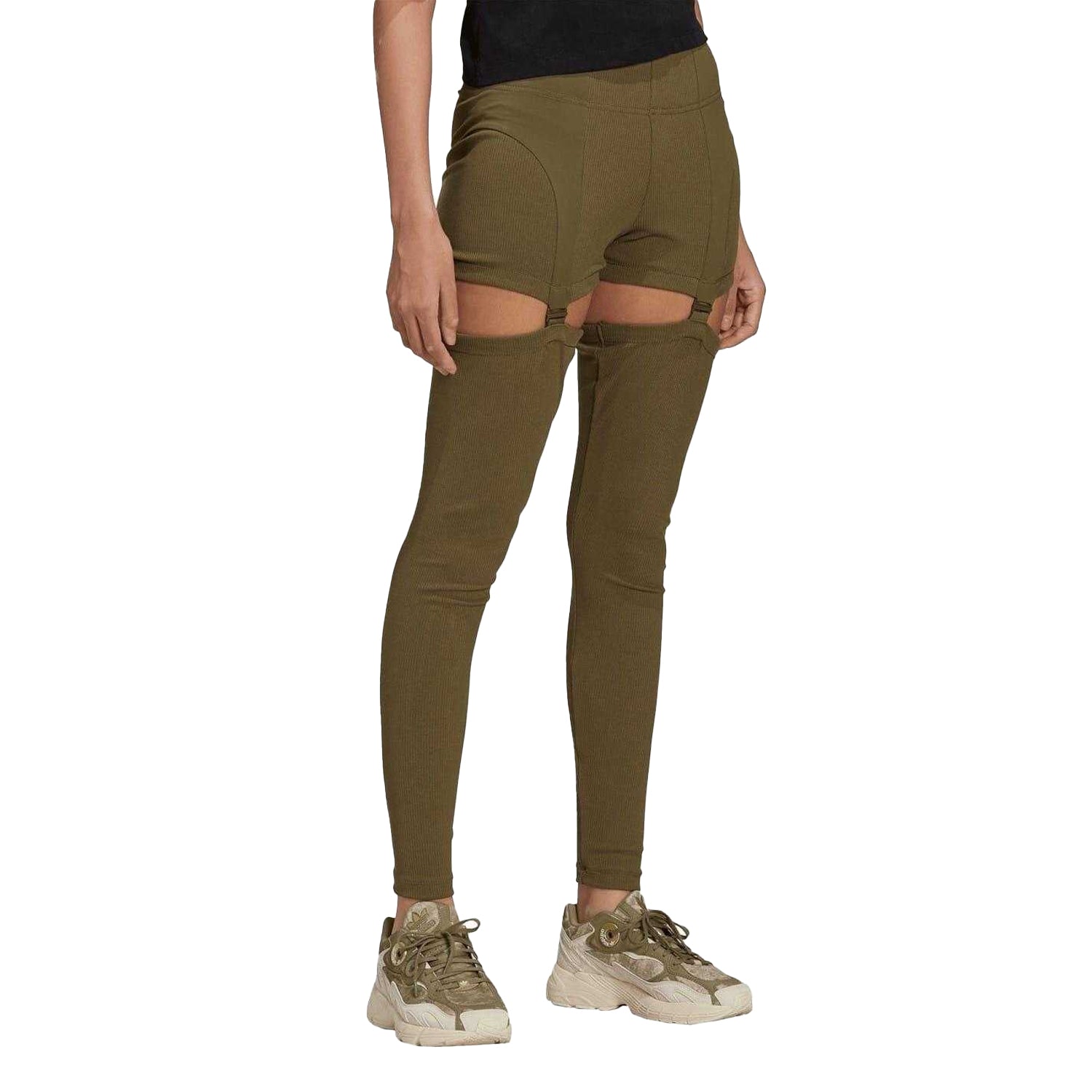Green - Side - Adidas Womens-Ladies 2 in 1 Leggings