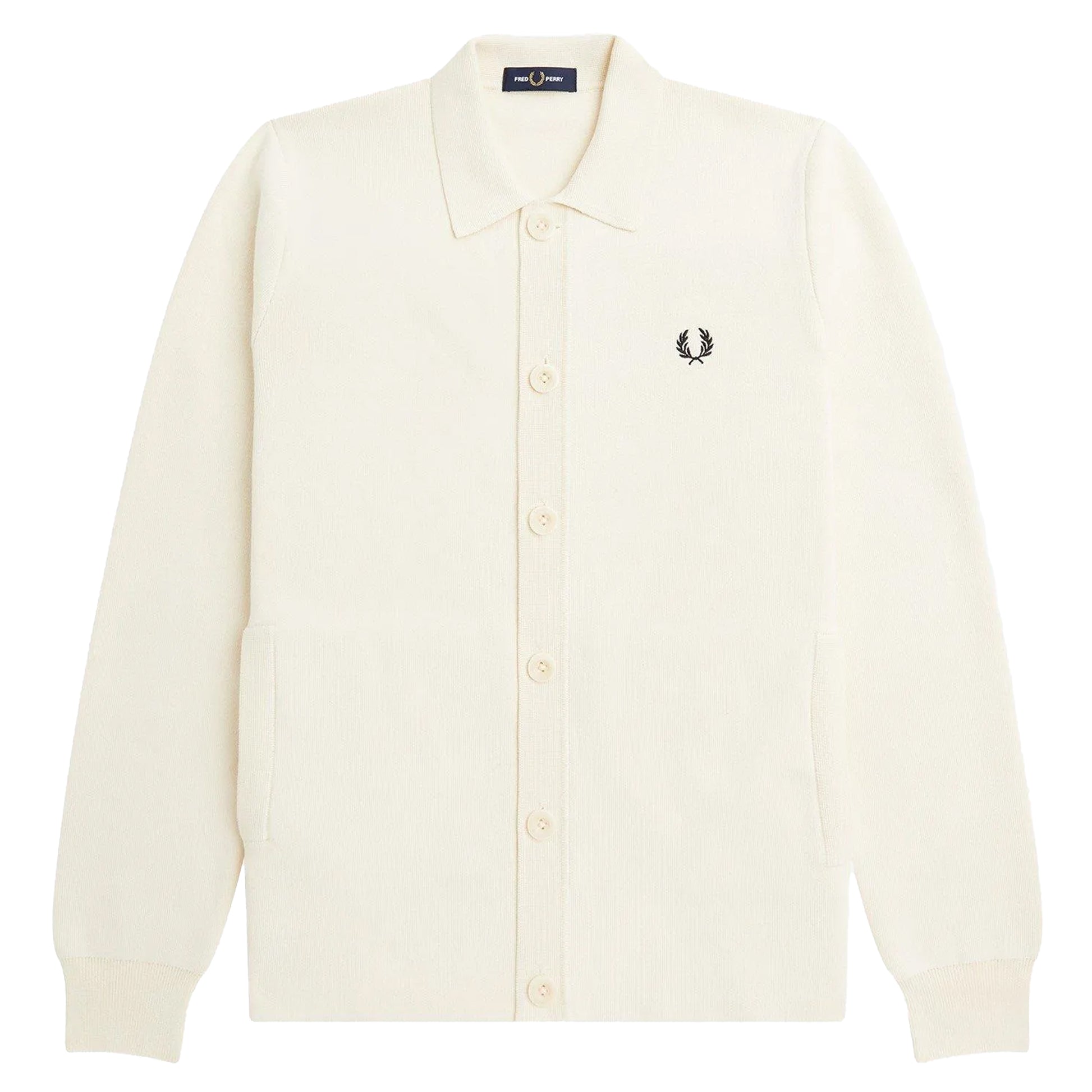 Ecru - Front - Fred Perry Mens Knitted Button Through Polo Shirt