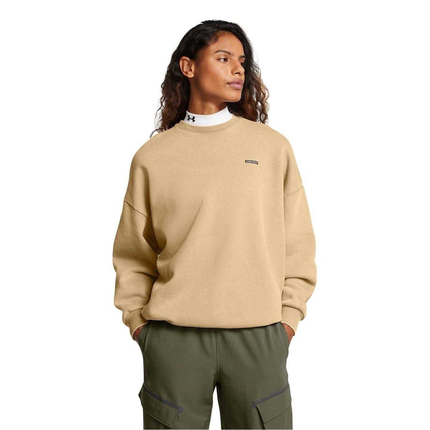 Brown - Side - Under Armour Unisex Adult Crew Neck Oversized Sweatshirt