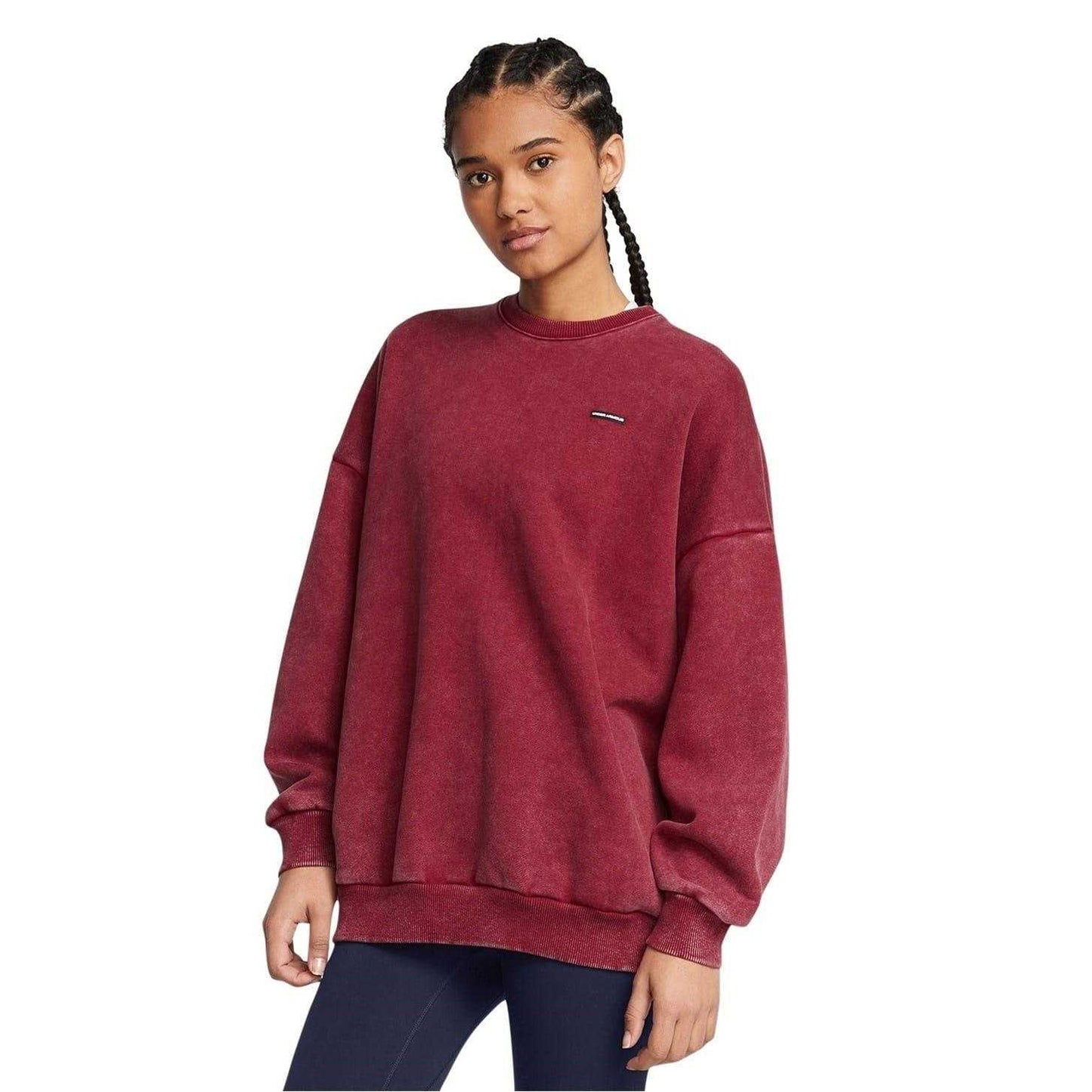 Red - Side - Under Armour Unisex Adult Crew Neck Oversized Sweatshirt