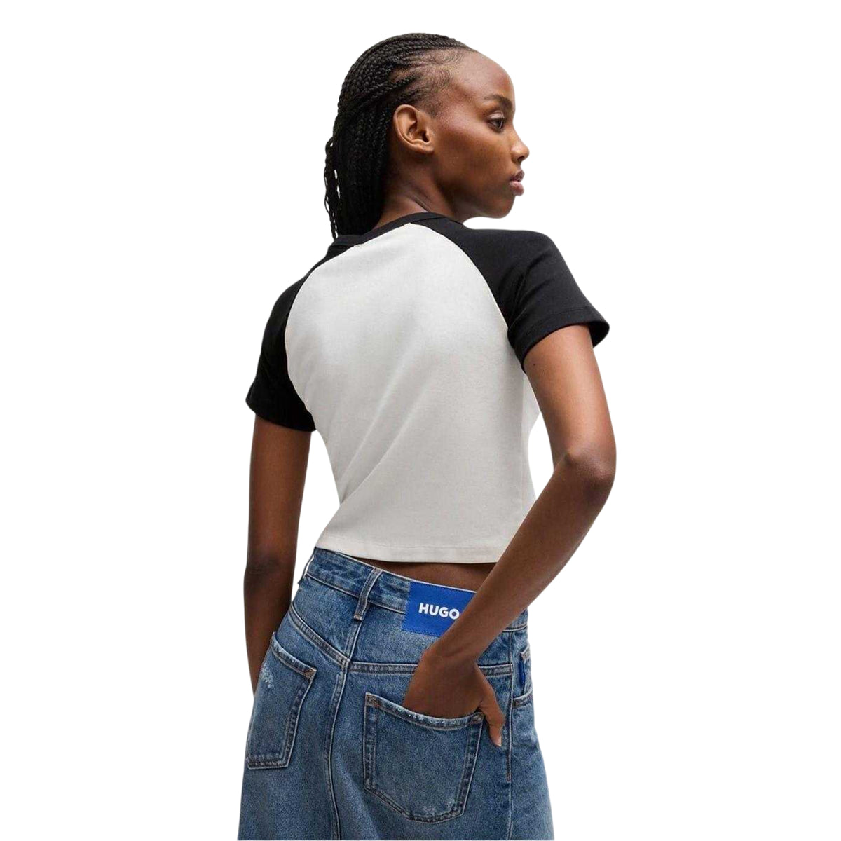 Black-White - Back - Hugo Womens-Ladies Pizza Slice Crop Top