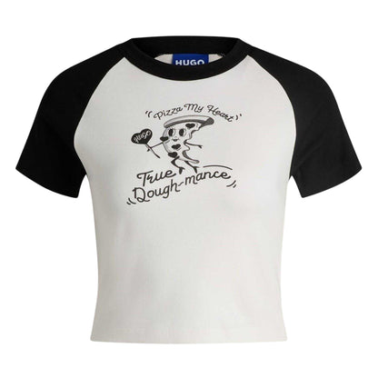 Black-White - Front - Hugo Womens-Ladies Pizza Slice Crop Top