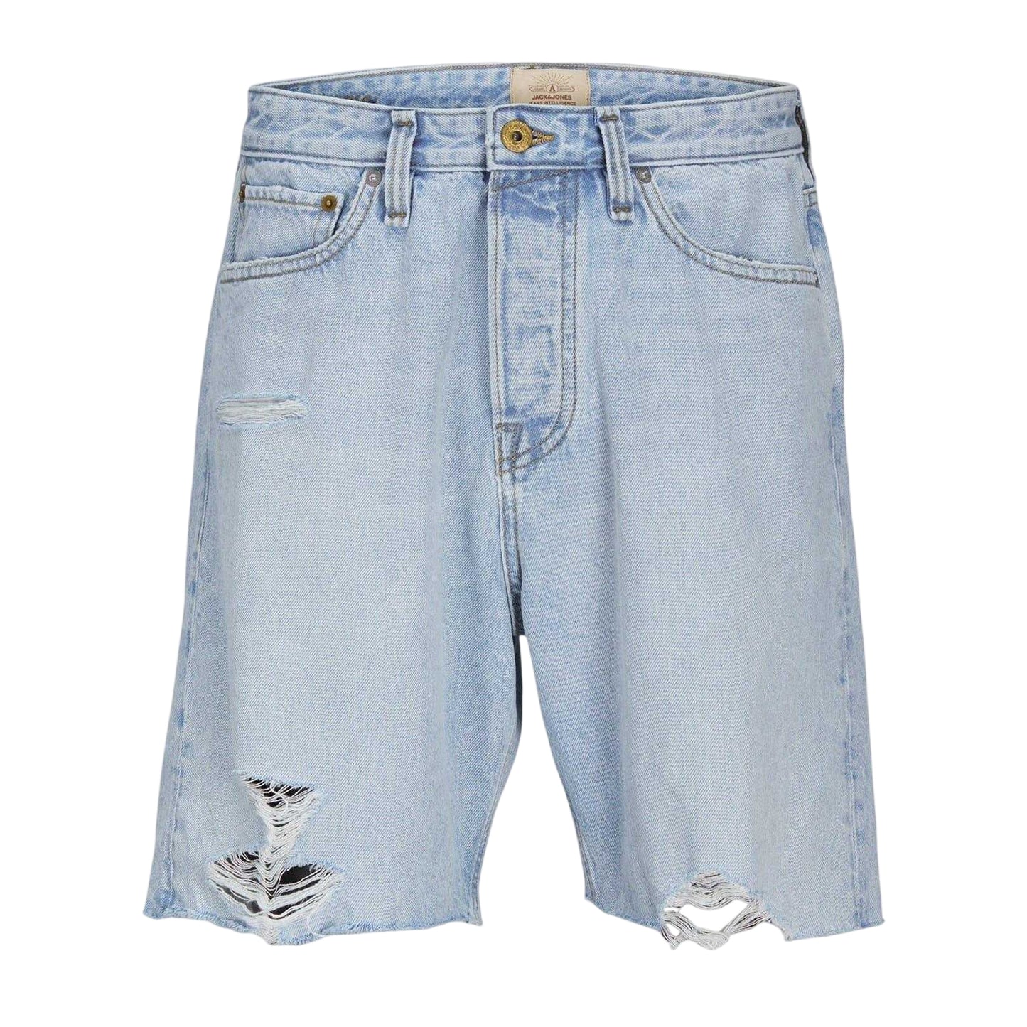 Blue Denim - Front - Jack And Jones Mens Denim Frayed Edge Shorts