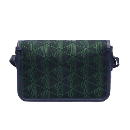 Blue - Back - Lacoste Womens-Ladies Heritage Jacquard Flap Closure Satchel