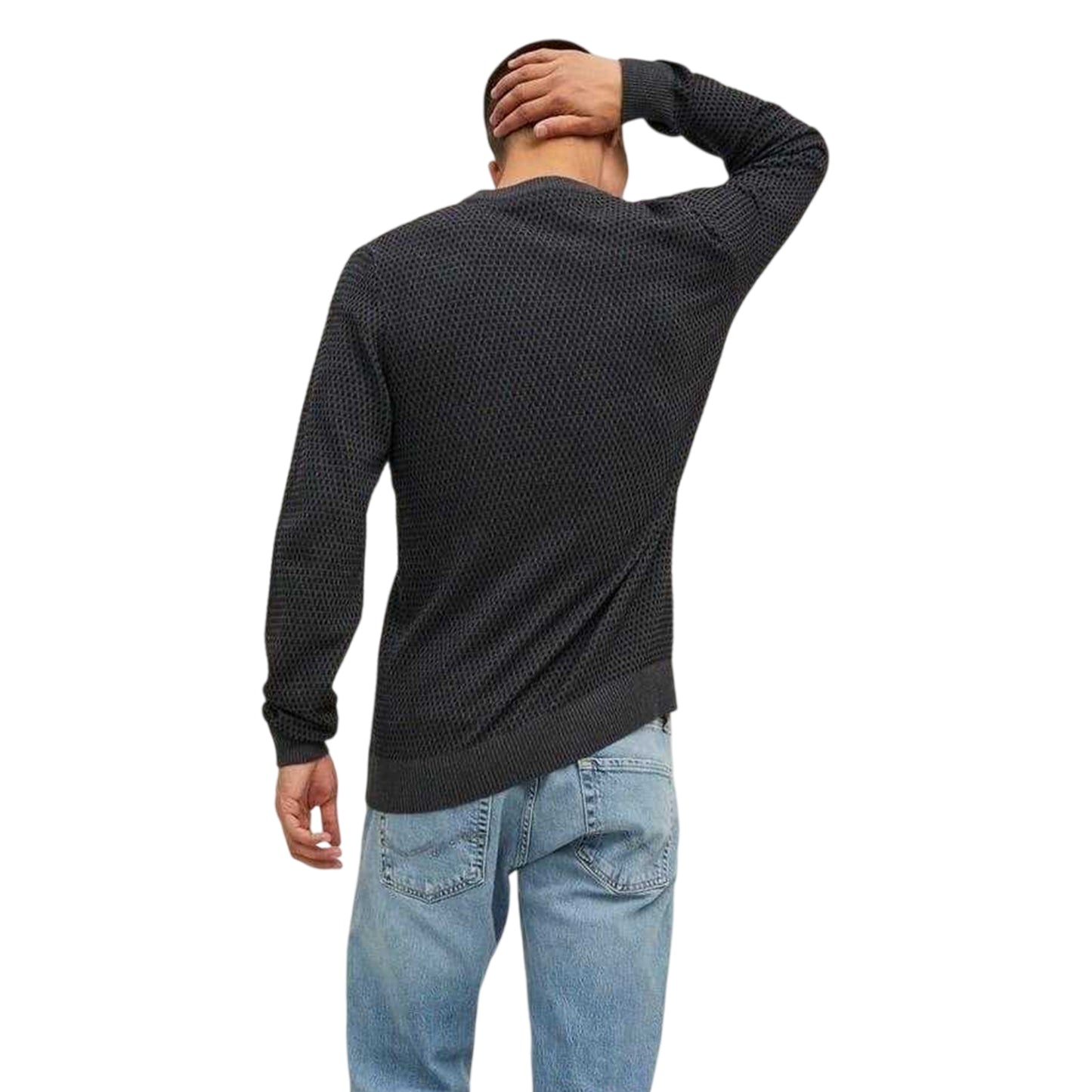 Dark Grey Melange - Back - Jack And Jones Mens Knitted Regular Jumper
