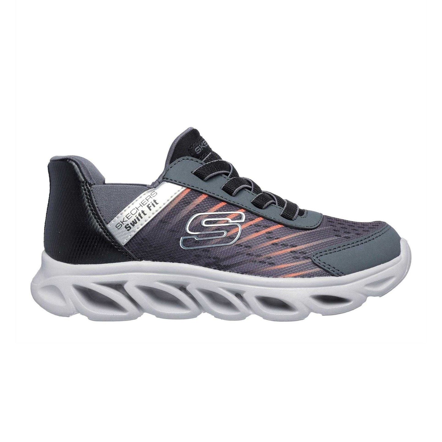 Black-Charcoal - Back - Skechers Childrens-Kids Glide Flex Lace Up Trainers