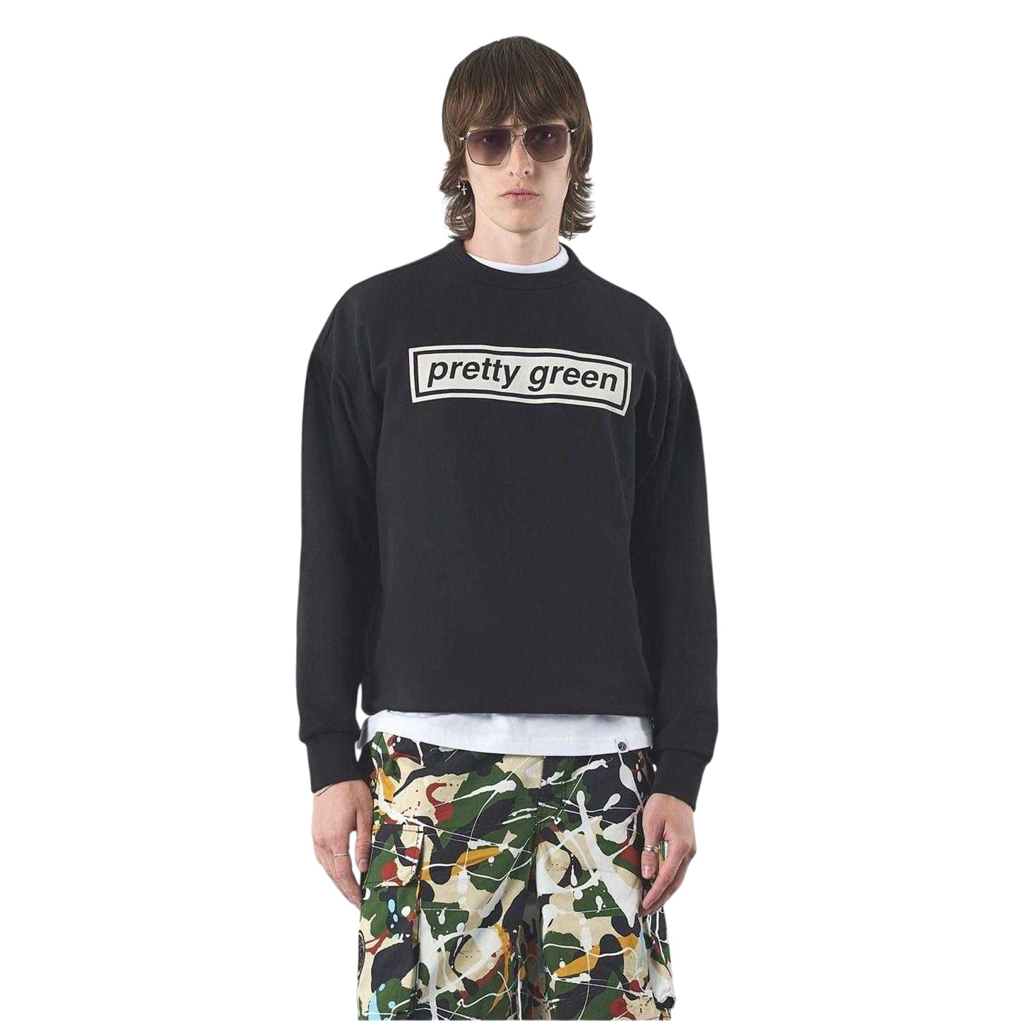 Black - Side - Pretty Green Mens Box Logo Cotton Sweatshirt