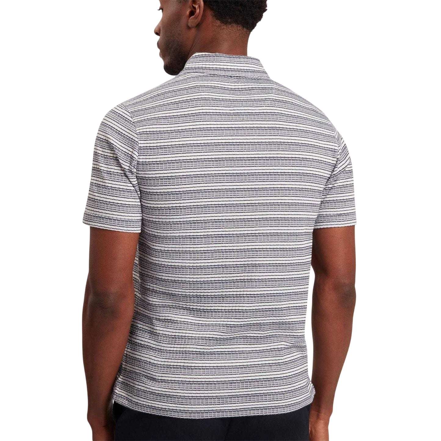 Navy - Back - Ted Baker Mens Striped Waffle Knit Polo Shirt