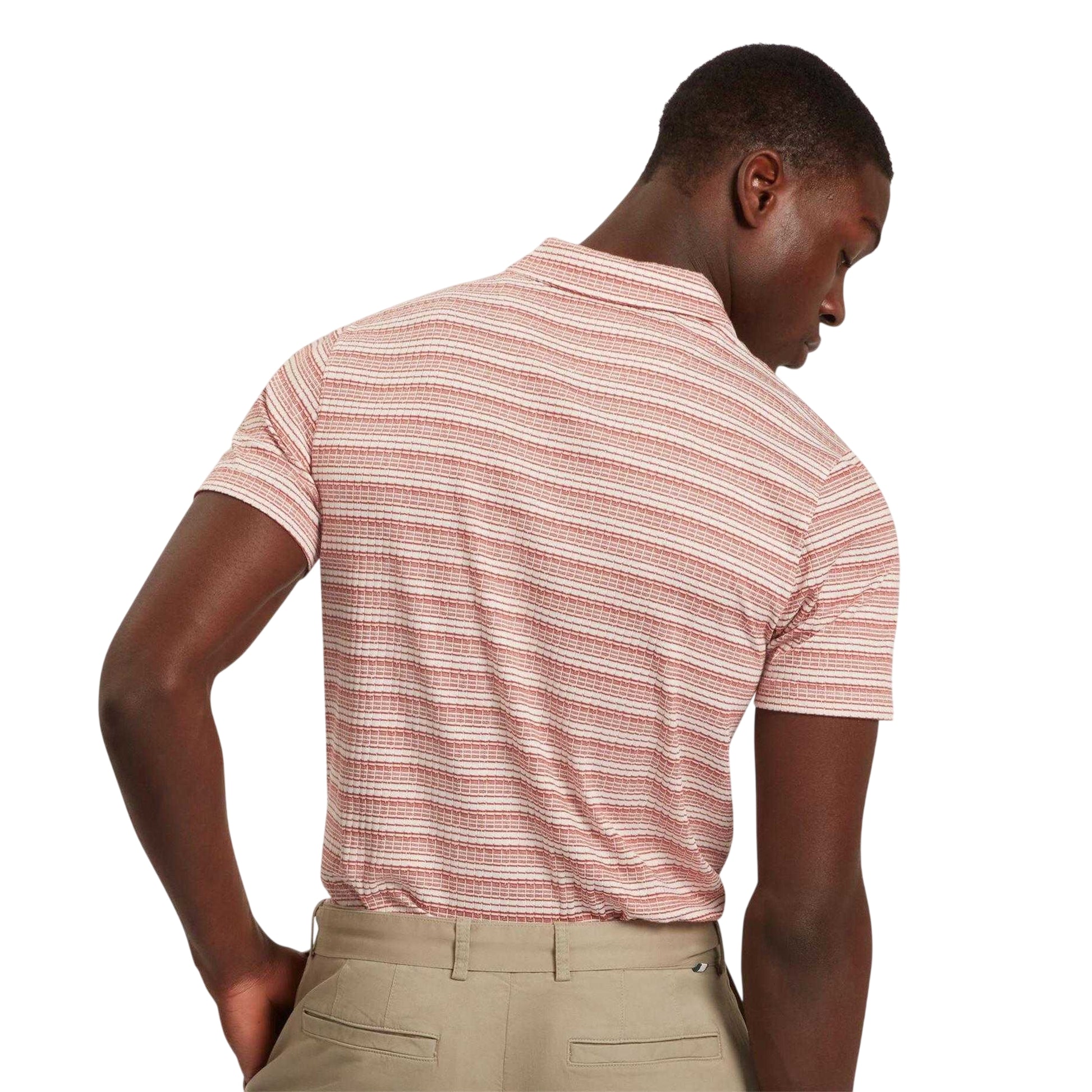 Red - Back - Ted Baker Mens Striped Waffle Knit Polo Shirt