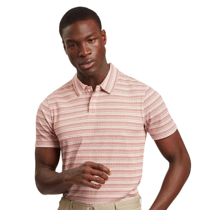 Red - Side - Ted Baker Mens Striped Waffle Knit Polo Shirt
