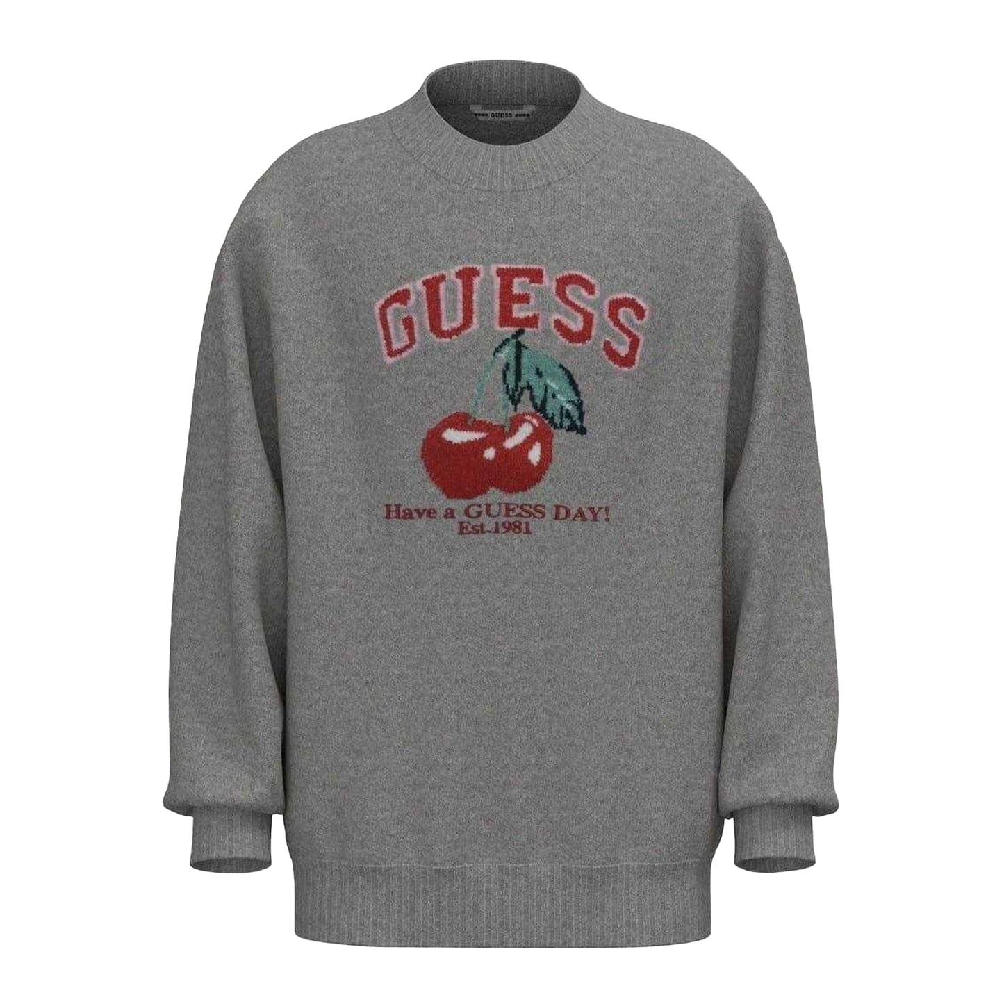 Grey Heather - Front - Guess Childrens-Kids Cherry Knitted Drop Shoulder Sweatshirt