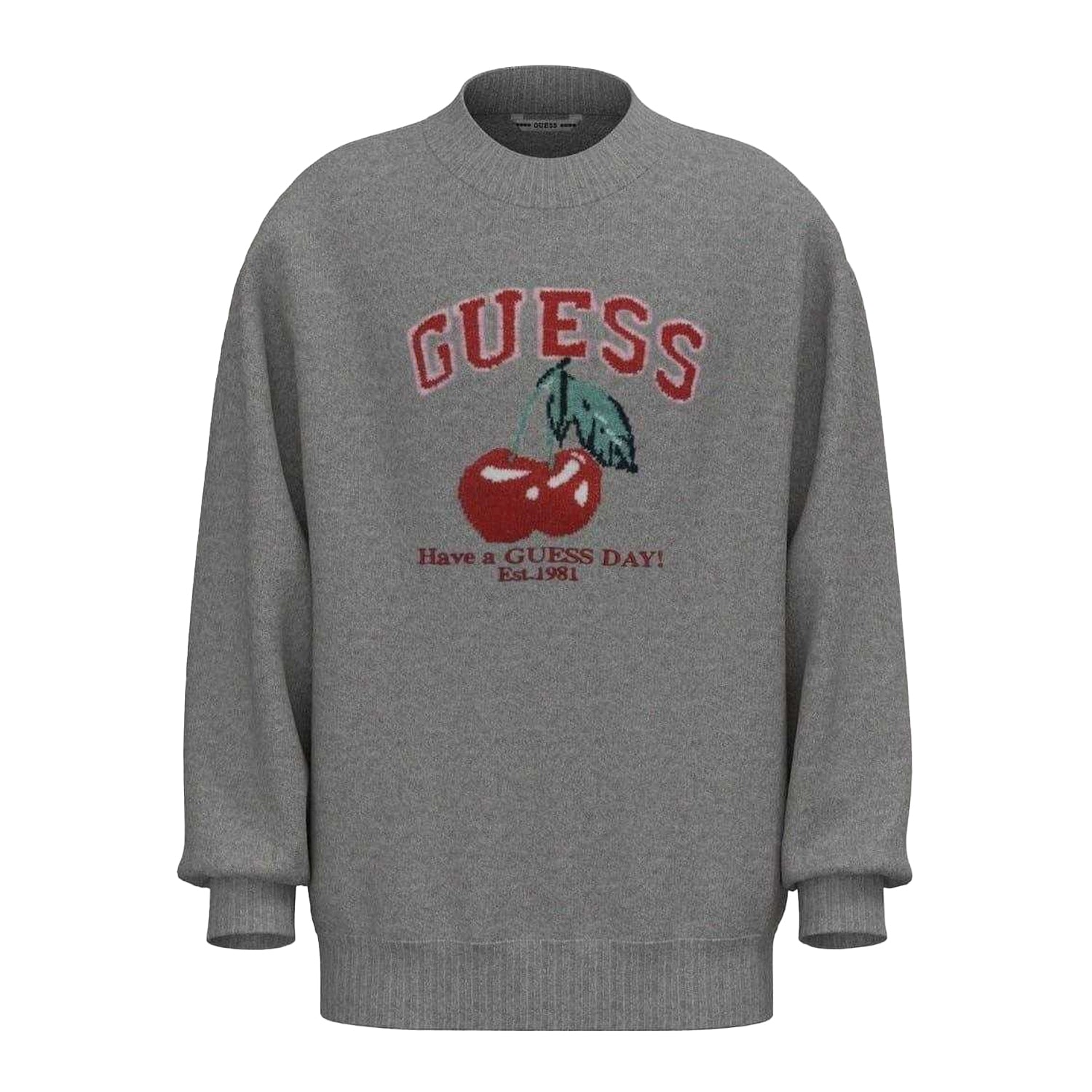 Grey Heather - Front - Guess Childrens-Kids Cherry Knitted Drop Shoulder Sweatshirt