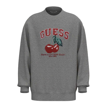 Grey Heather - Front - Guess Childrens-Kids Cherry Knitted Drop Shoulder Sweatshirt