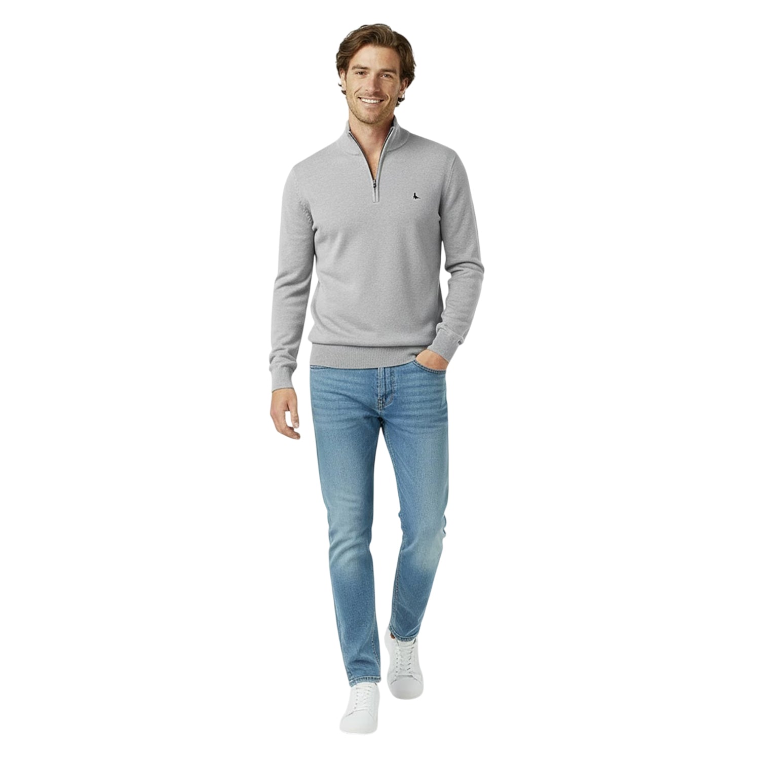 Light Ash Marl - Side - Jack Wills Mens Funnel Neck Jumper