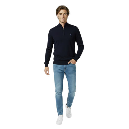 Navy - Side - Jack Wills Mens Funnel Neck Jumper