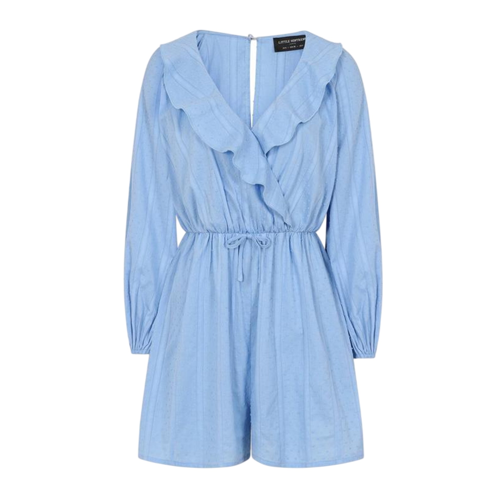 Blue - Front - Little Mistress Womens-Ladies Dobby Mock Wrap Playsuit